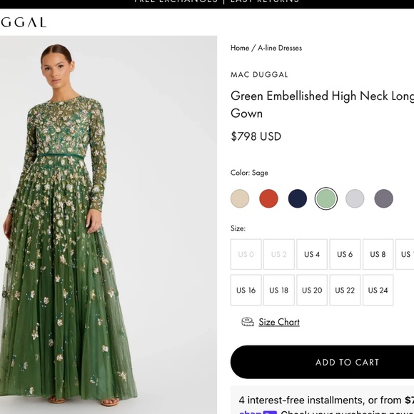 NWT Mac Duggal [‎ 4 ] 5533 Embellished High Neck Long Sleeve A Line Gown Sage - Picture 3 of 16